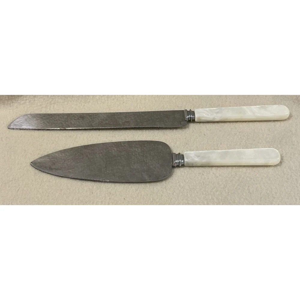 Treasure Masters Sheffield England Pearlized Handles Knife Cake Serving Set Vtg
